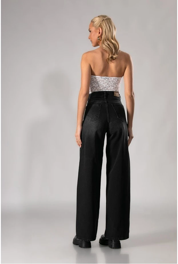 Jean loose fit wide leg ανθρακί