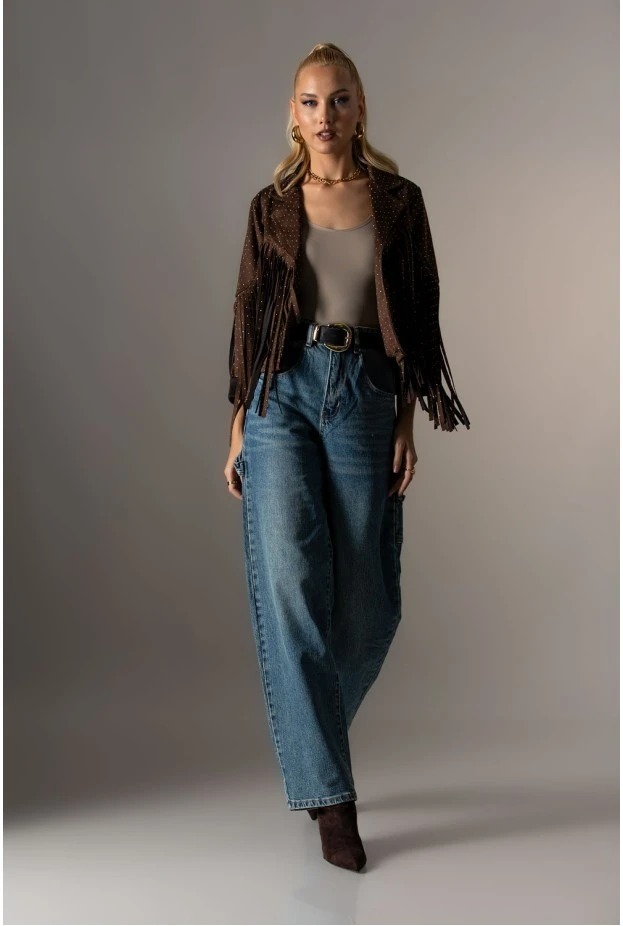 Boyfriend jean με σχέδια ραφές πίσω μπλε