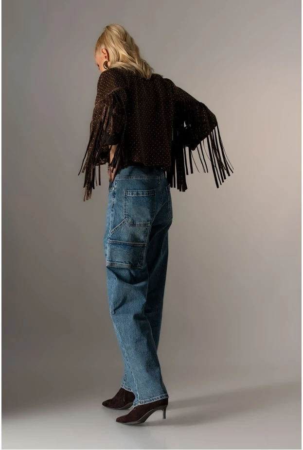 Boyfriend jean με σχέδια ραφές πίσω μπλε