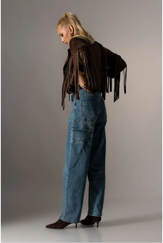 Boyfriend jean με σχέδια ραφές πίσω μπλε