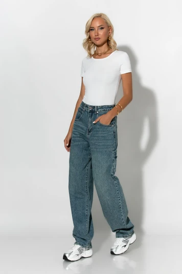Boyfriend jean με σχέδια ραφές πίσω μπλε 