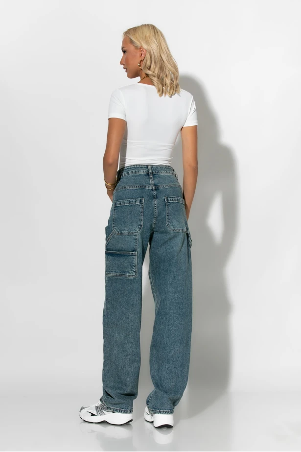 Boyfriend jean με σχέδια ραφές πίσω μπλε Boyfriend jean με σχέδια ραφές πίσω μπλε