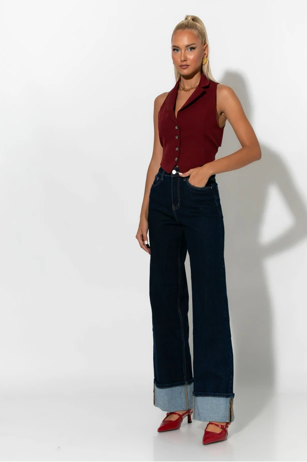 Jean wide leg με μάξι ρεβέρ μπλε ντένιμ 