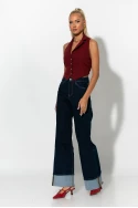 Jean wide leg με μάξι ρεβέρ μπλε ντένιμ 