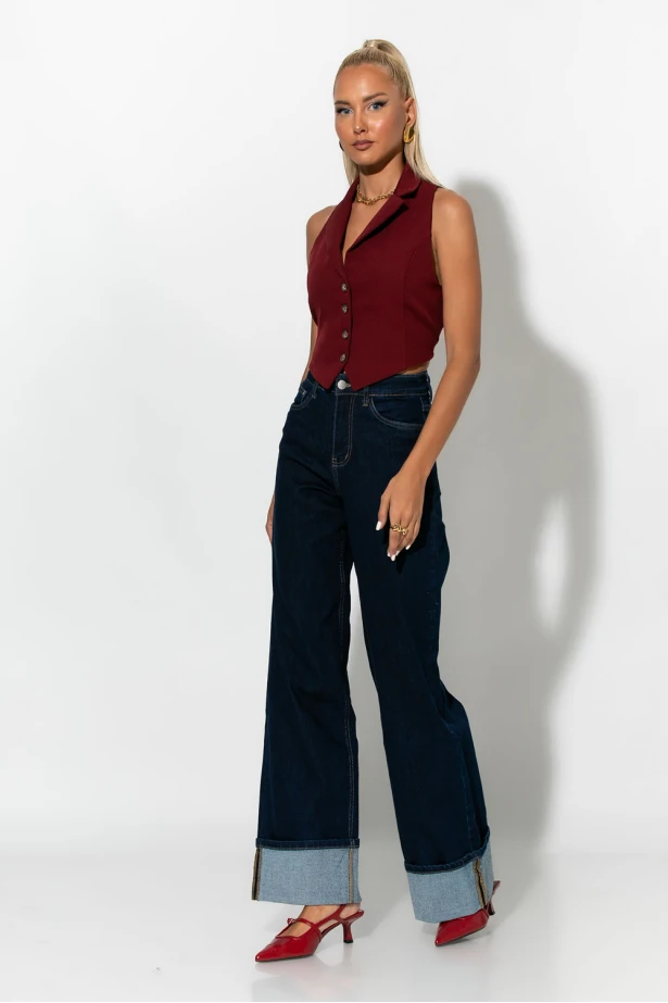 Jean wide leg με μάξι ρεβέρ μπλε ντένιμ 