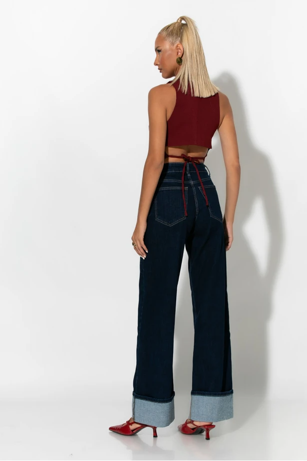 Jean wide leg με μάξι ρεβέρ μπλε ντένιμ 