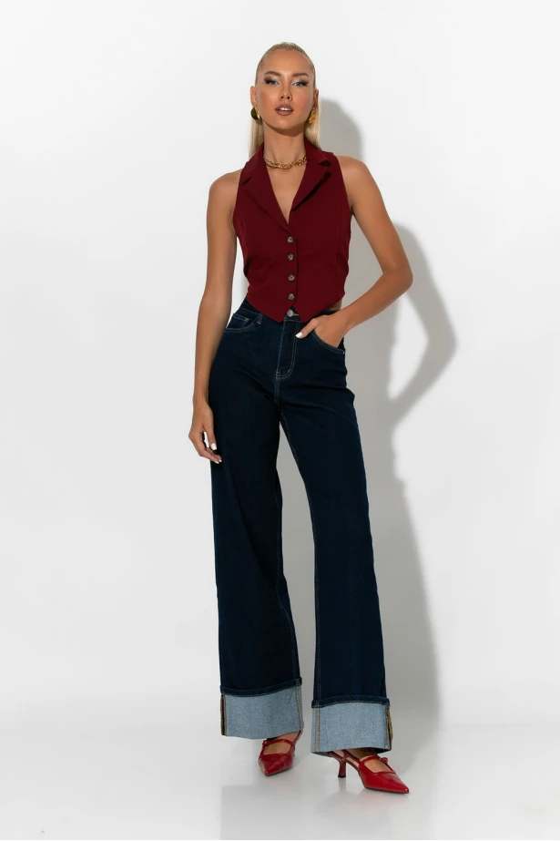 Jean wide leg με μάξι ρεβέρ μπλε ντένιμ 