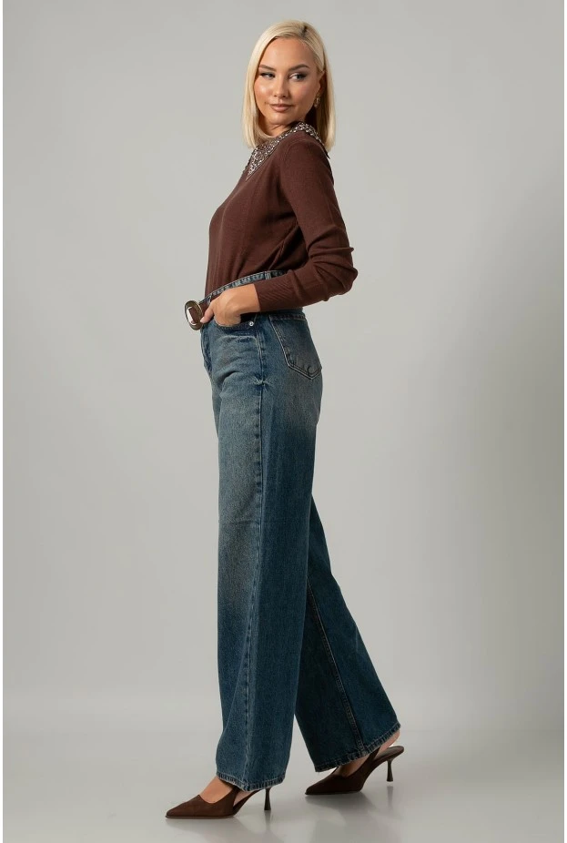 Jean wide leg μπλε