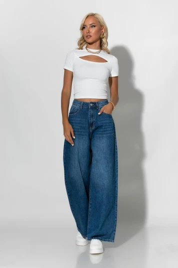  Jean wide leg μπλε 