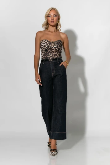 Jean straight fit με ρεβέρ μπλε ντένιμ