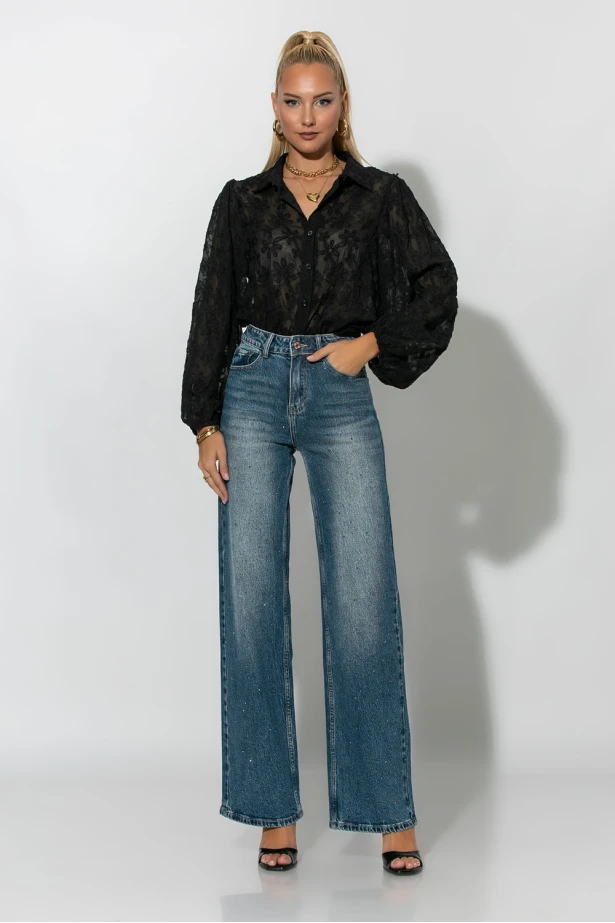 Jean straight leg με στρας μπλε Jean straight leg με στρας μπλε