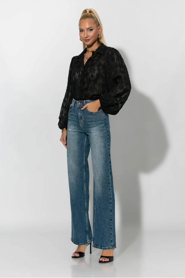 Jean straight leg με στρας μπλε Jean straight leg με στρας μπλε