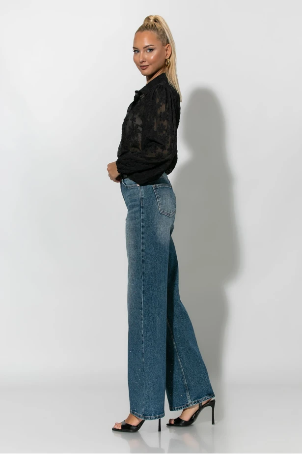 Jean straight leg με στρας μπλε Jean straight leg με στρας μπλε