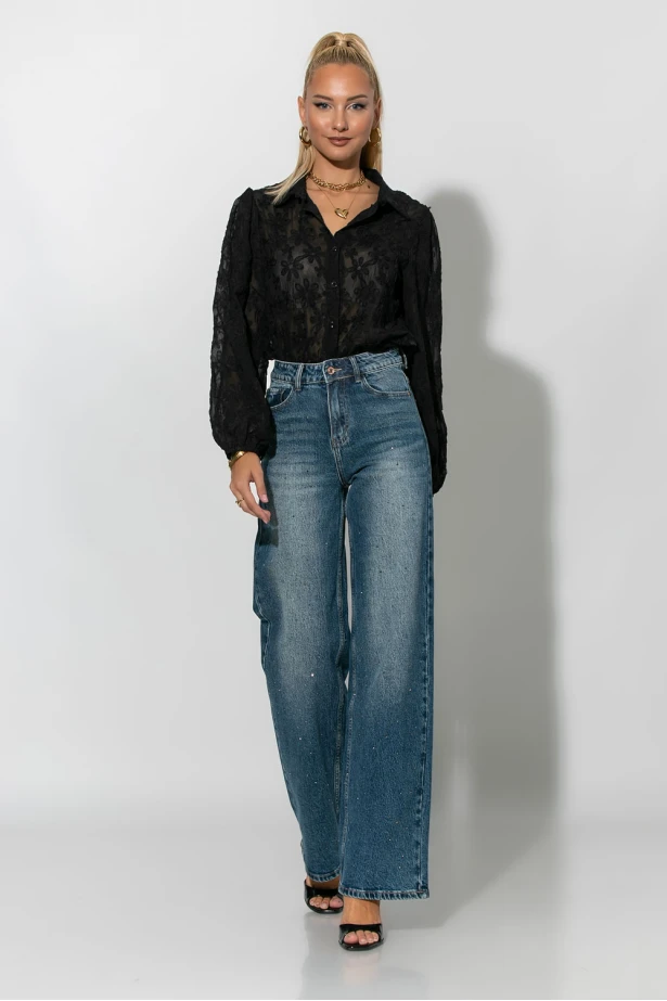 Jean straight leg με στρας μπλε Jean straight leg με στρας μπλε