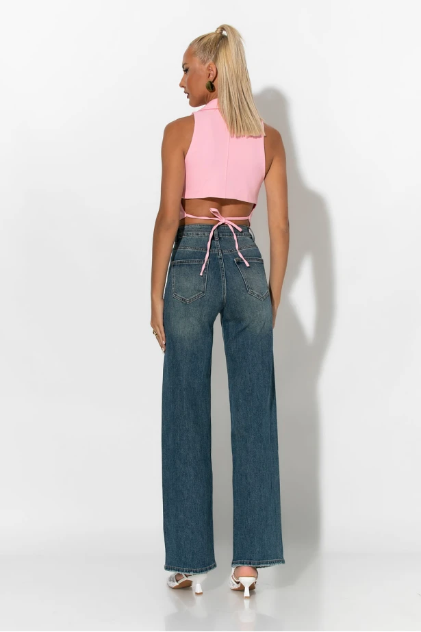 Jean wide leg με στρας μπλε 