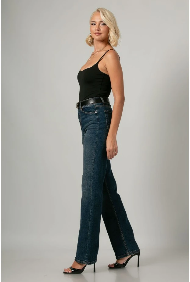 Jean straight leg με ξέβαμα μπλε σκούρο
