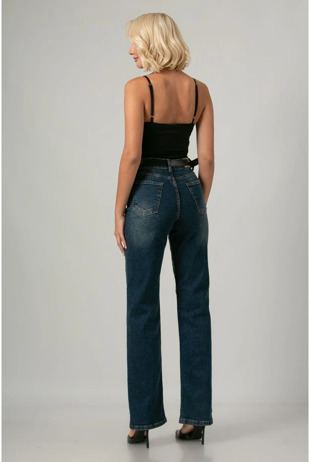 Jean straight leg με ξέβαμα μπλε σκούρο