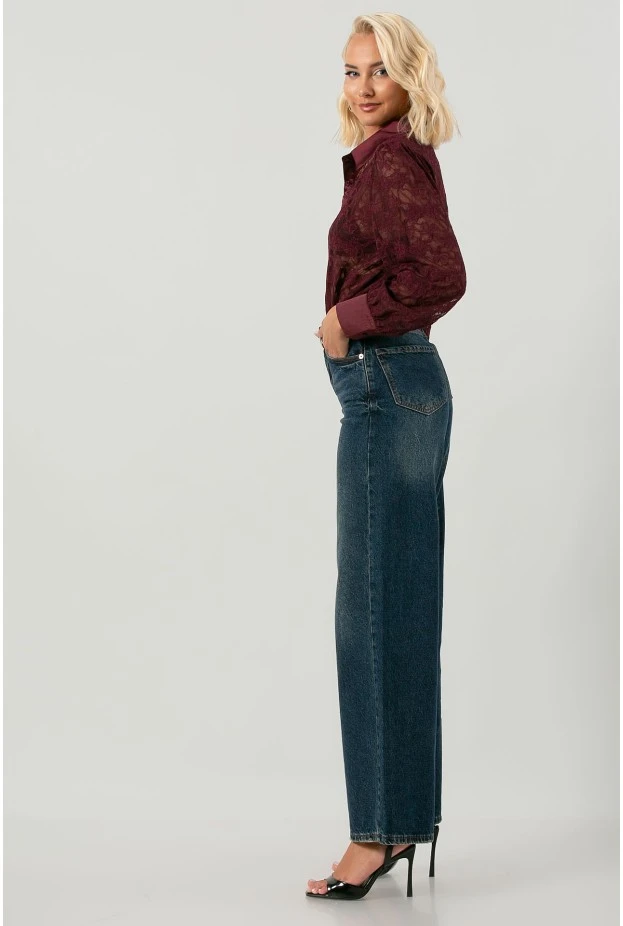 Jean wide leg μπλε σκούρο