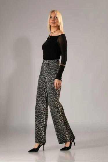 Jean straight leg leopard print γκρι