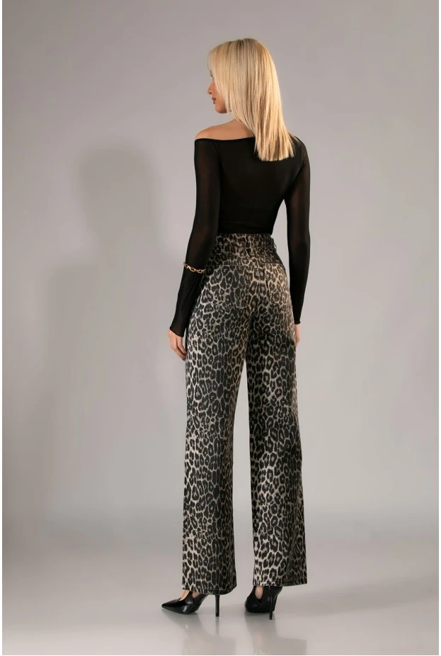 Jean straight leg leopard print γκρι