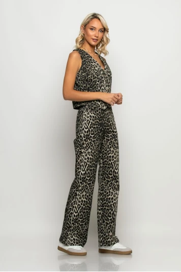 Jean straigt leg leopard print γκρι