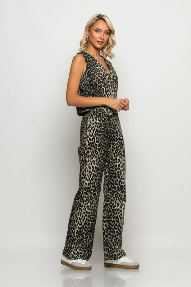 Jean straigt leg leopard print γκρι Jean straigt leg leopard print γκρι