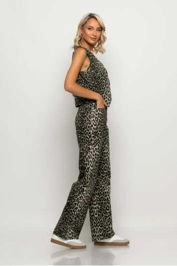 Jean straigt leg leopard print γκρι