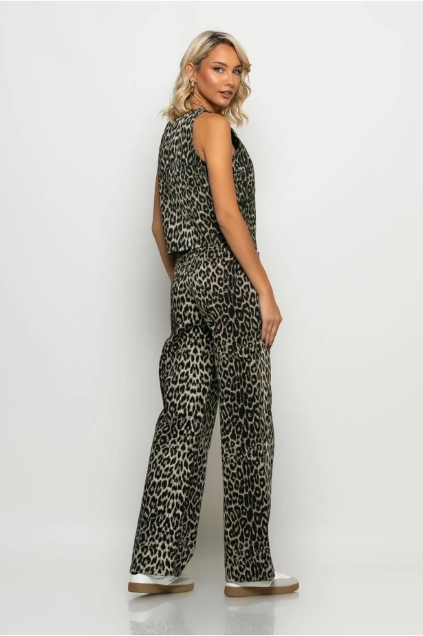 Jean straigt leg leopard print γκρι Jean straigt leg leopard print γκρι