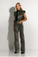 Jean straigt leg leopard print με ξέφτια γκρι Jean straigt leg leopard print με ξέφτια γκρι