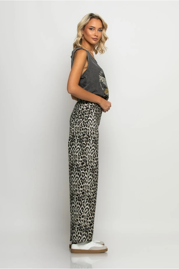 Jean loose fit leopard print γκρι Jean loose fit leopard print γκρι