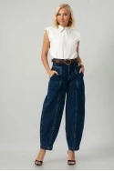 Jean balloon fit με ραφές μπλε σκούρο