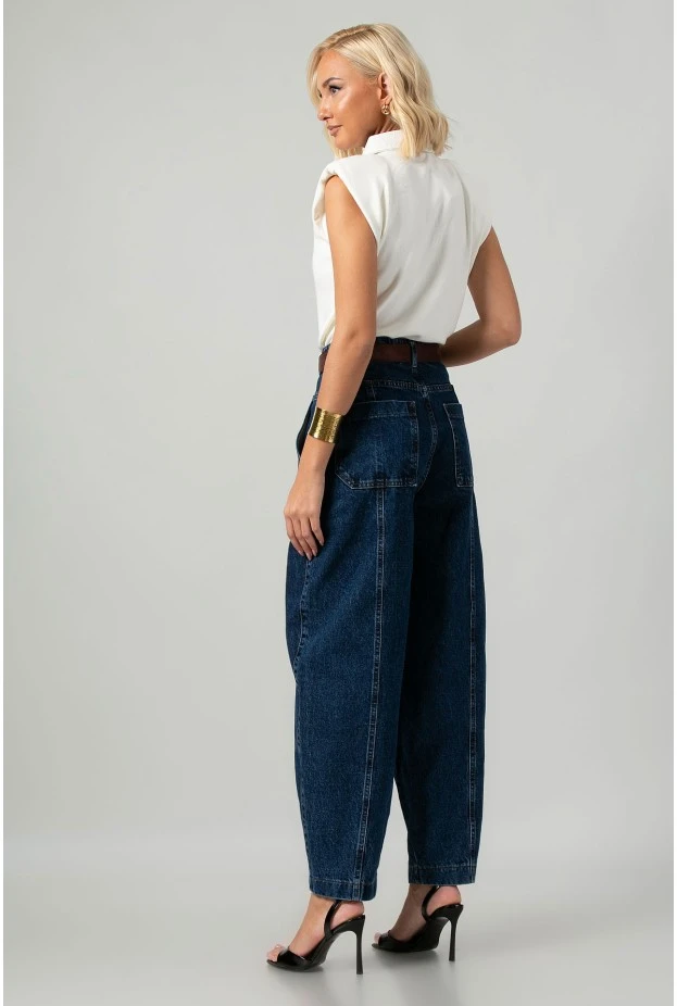 Jean balloon fit με ραφές μπλε σκούρο