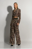 Παντελόνα leopard print με λεπτομέρεια ζωνάκι στο πλάι μπεζ Παντελόνα leopard print με λεπτομέρεια ζωνάκι στο πλάι μπεζ