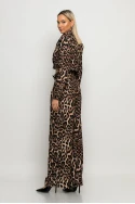 Παντελόνα leopard print με λεπτομέρεια ζωνάκι στο πλάι μπεζ Παντελόνα leopard print με λεπτομέρεια ζωνάκι στο πλάι μπεζ