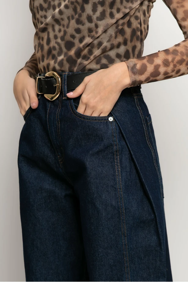 Jean wide leg με πιέτα στο πλάι μπλε ντένιμ Jean wide leg με πιέτα στο πλάι μπλε ντένιμ