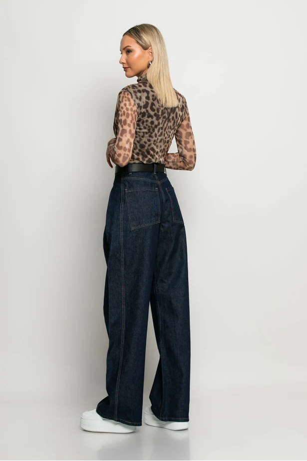 Jean wide leg με πιέτα στο πλάι μπλε ντένιμ Jean wide leg με πιέτα στο πλάι μπλε ντένιμ