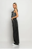 Jean wide leg με πιέτα στο πλάι ανθρακί