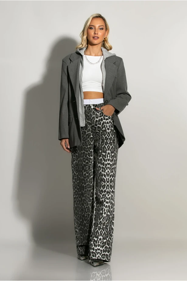 Boxer jean straight leg leopard print γκρι Boxer jean straight leg leopard print γκρι