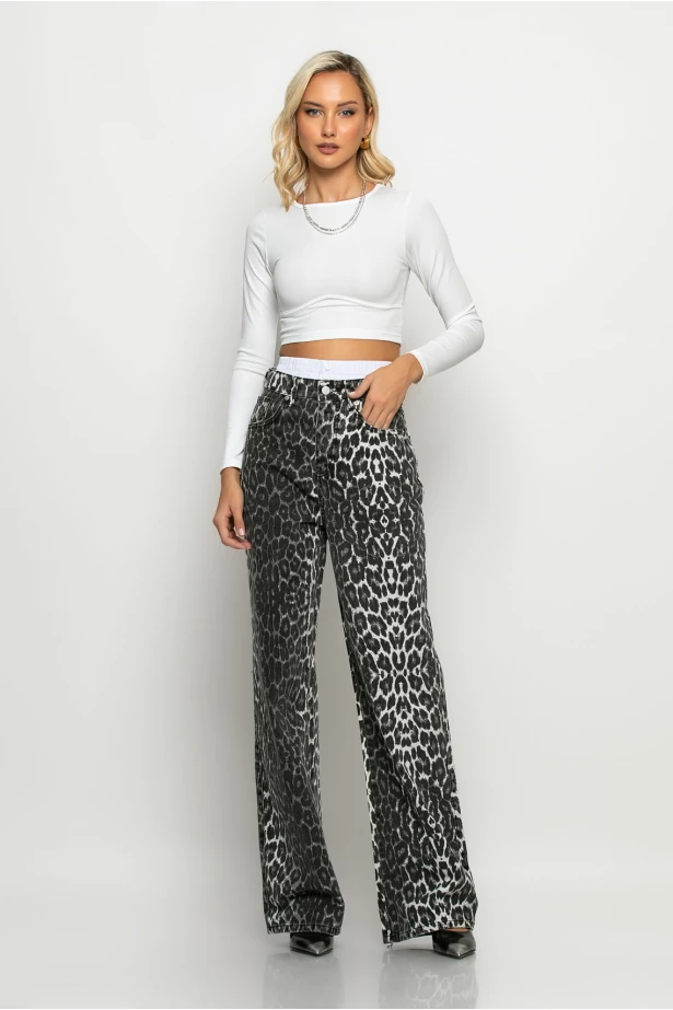 Boxer jean straight leg leopard print γκρι Boxer jean straight leg leopard print γκρι