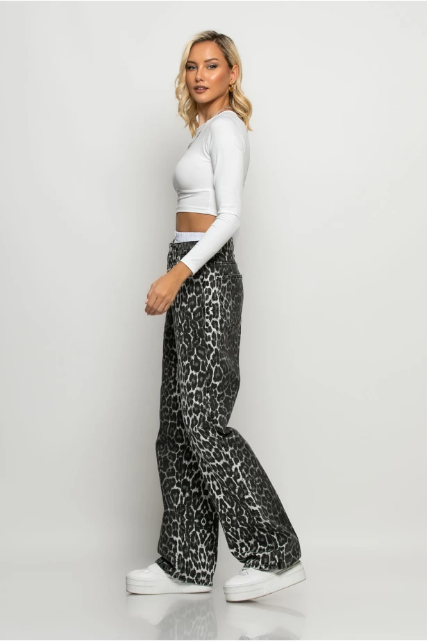 Boxer jean straight leg leopard print γκρι Boxer jean straight leg leopard print γκρι