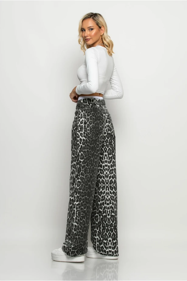 Boxer jean straight leg leopard print γκρι Boxer jean straight leg leopard print γκρι