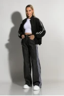 Jean wide leg με ρίγες στο πλάι μαύρο Jean wide leg με ρίγες στο πλάι μαύρο