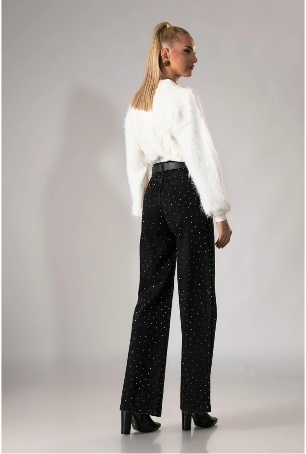 Jean straight leg με στρας μαύρο