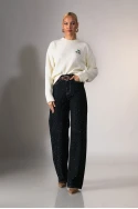 Jean straight leg με στρας μπλε ντένιμ