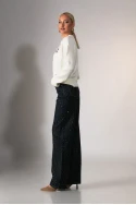 Jean straight leg με στρας μπλε ντένιμ