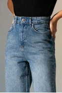 Jean straight leg με στρας μπλε