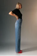 Jean straight leg με στρας μπλε