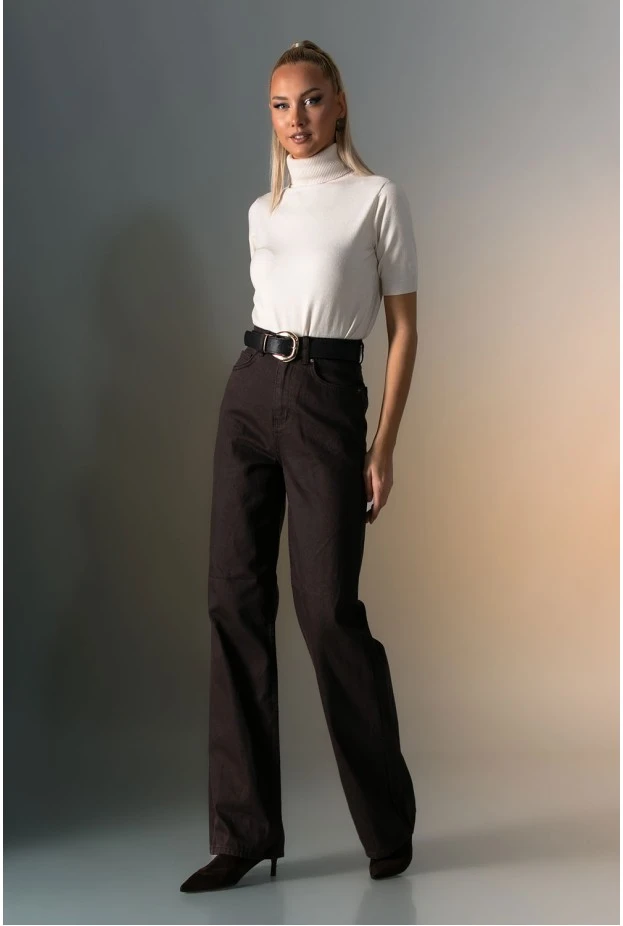 Jean wide leg καφέ
