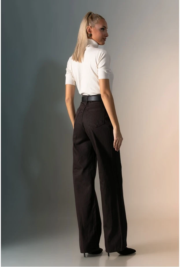 Jean wide leg καφέ