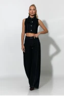 Jean wide leg με ζωνάκι μπλε ντένιμ